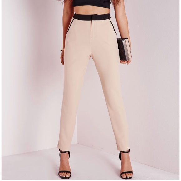 Missguided Pants - Missguided contrast band nude trouser pant 10